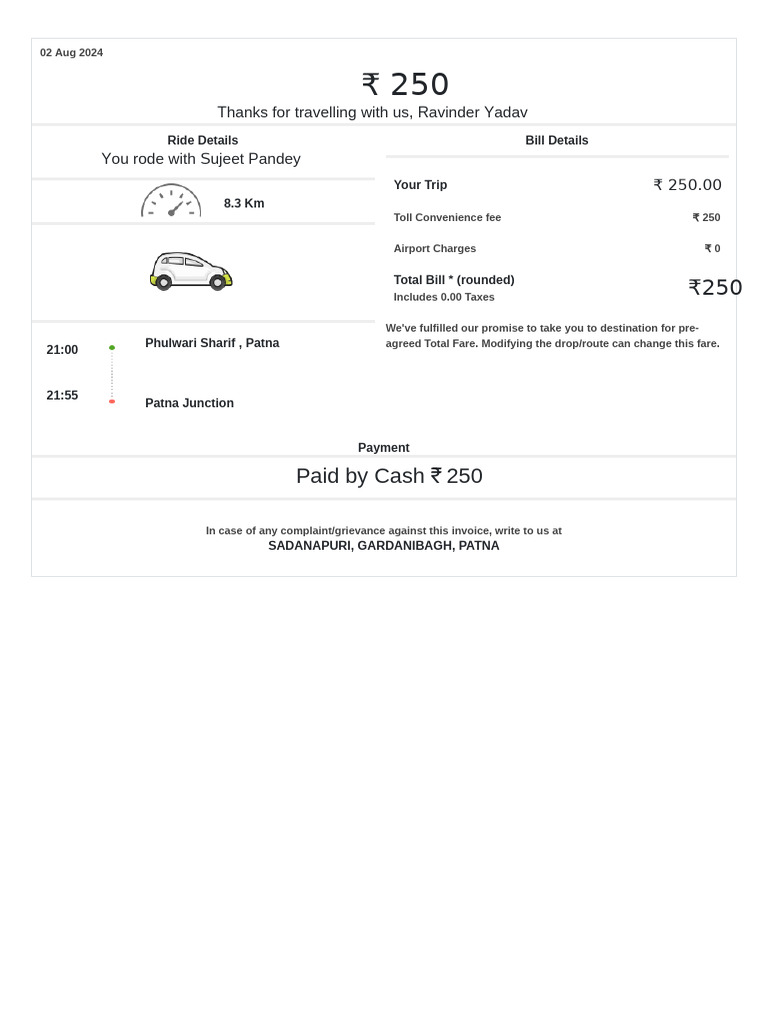 Cab Bill Template PDF Invoice Fare