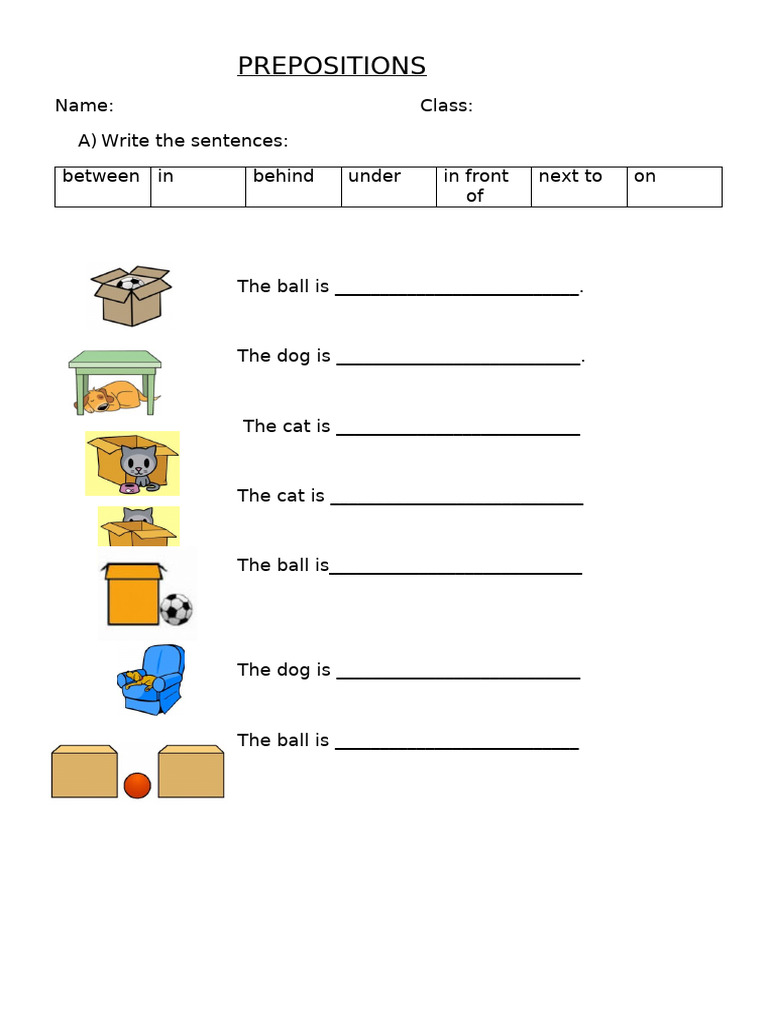 Prepositions Picture Description Exercises 105521 | PDF