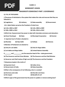 Worksheet of 6th-Grass Roots of Democracy Part-1 Governance