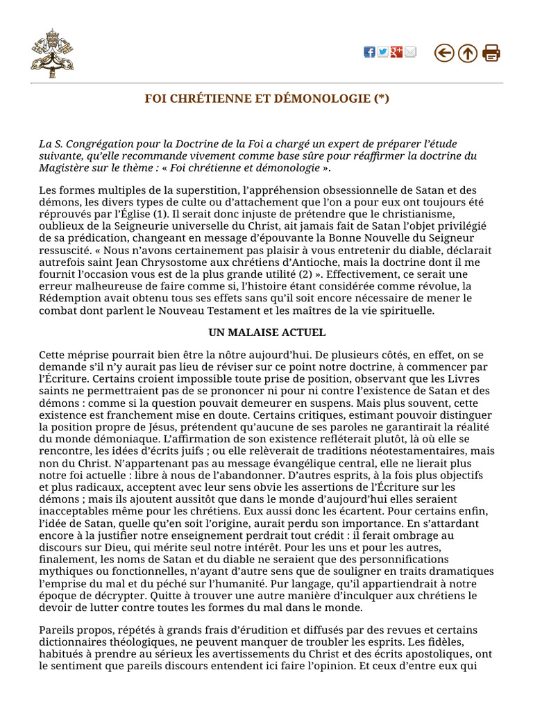 Foi chrétienne et démonologie expliquées | PDF | Dieu | Église catholique