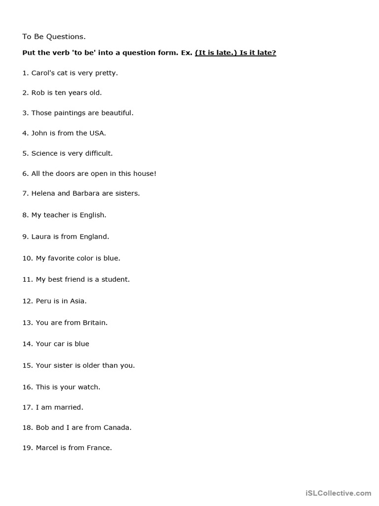 Forming Questions with 'To Be' | PDF | Home & Garden