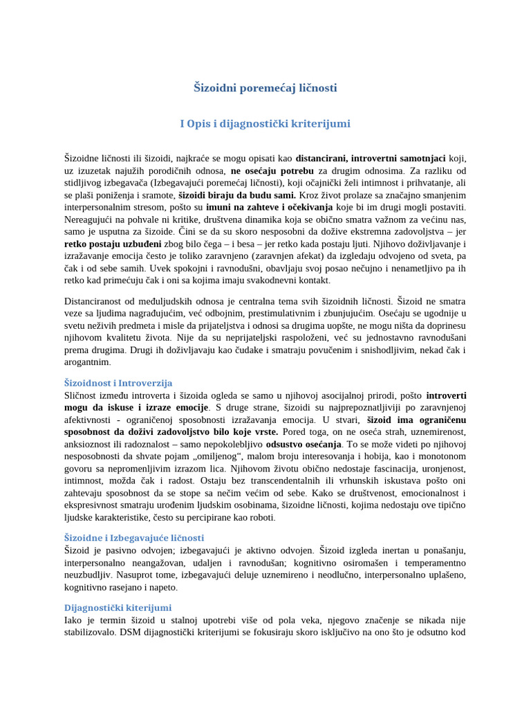 Šizoidni Poremecaj Ličnosti | PDF