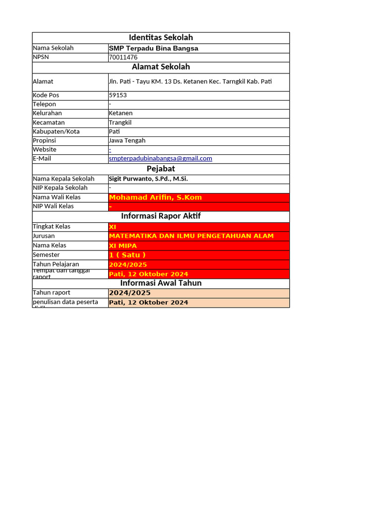 Template Rapor PTS SMA 11 | PDF