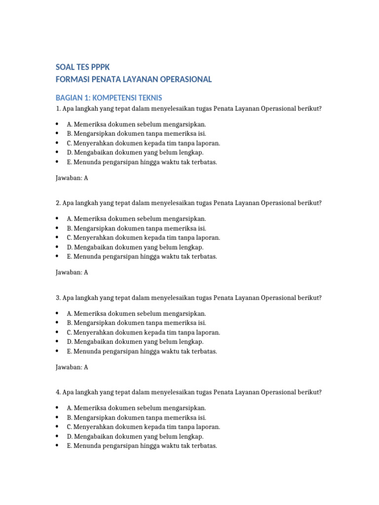 Soal Tes PPPK Penata Layanan Operasional Lengkap | PDF | Pengelolaan ...