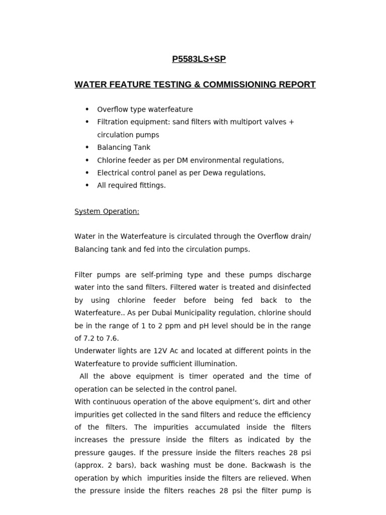 Water Feature Testing Report | PDF | Filtration | Pump