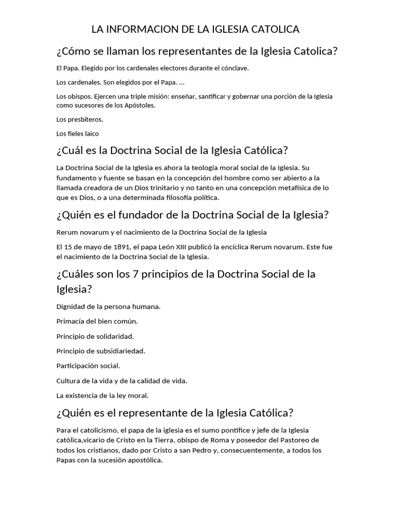 Estructura y Doctrina de la Iglesia Católica | PDF | Iglesia Católica ...