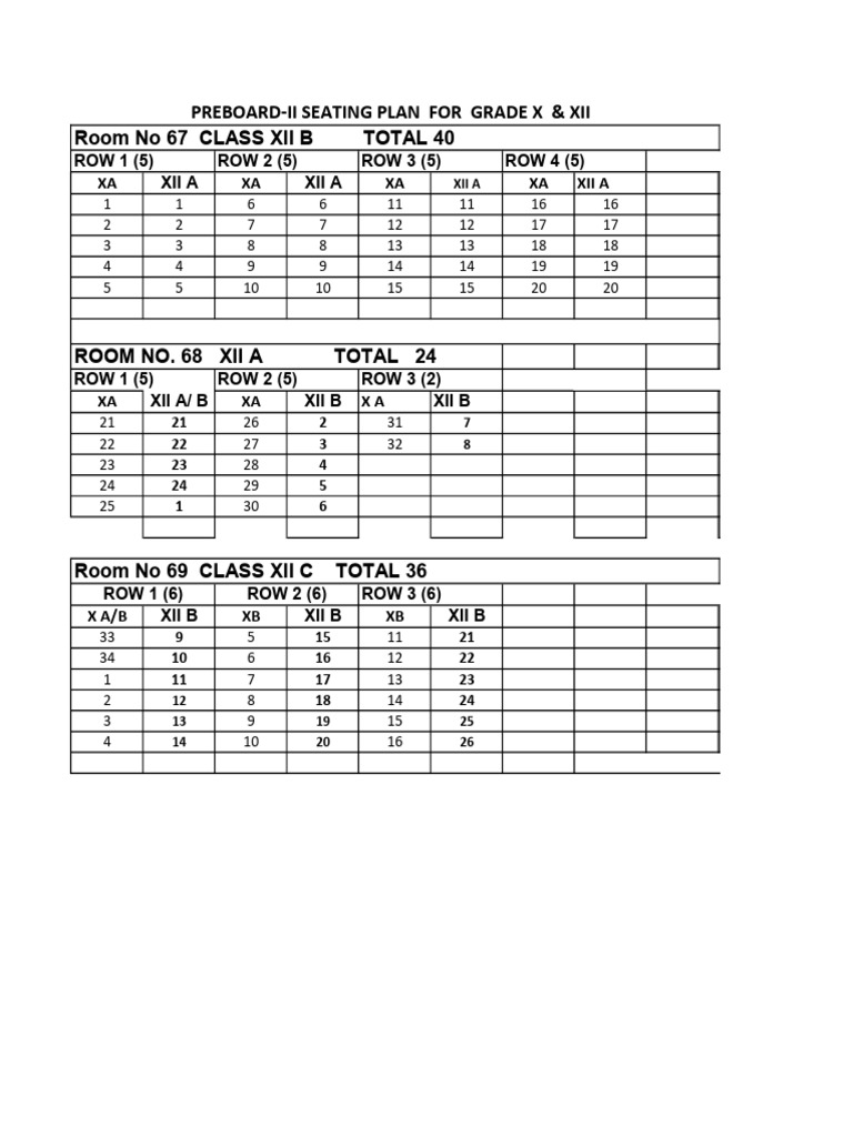 Seating Plan Nov Exam | PDF | Educational Years | Car Body Styles