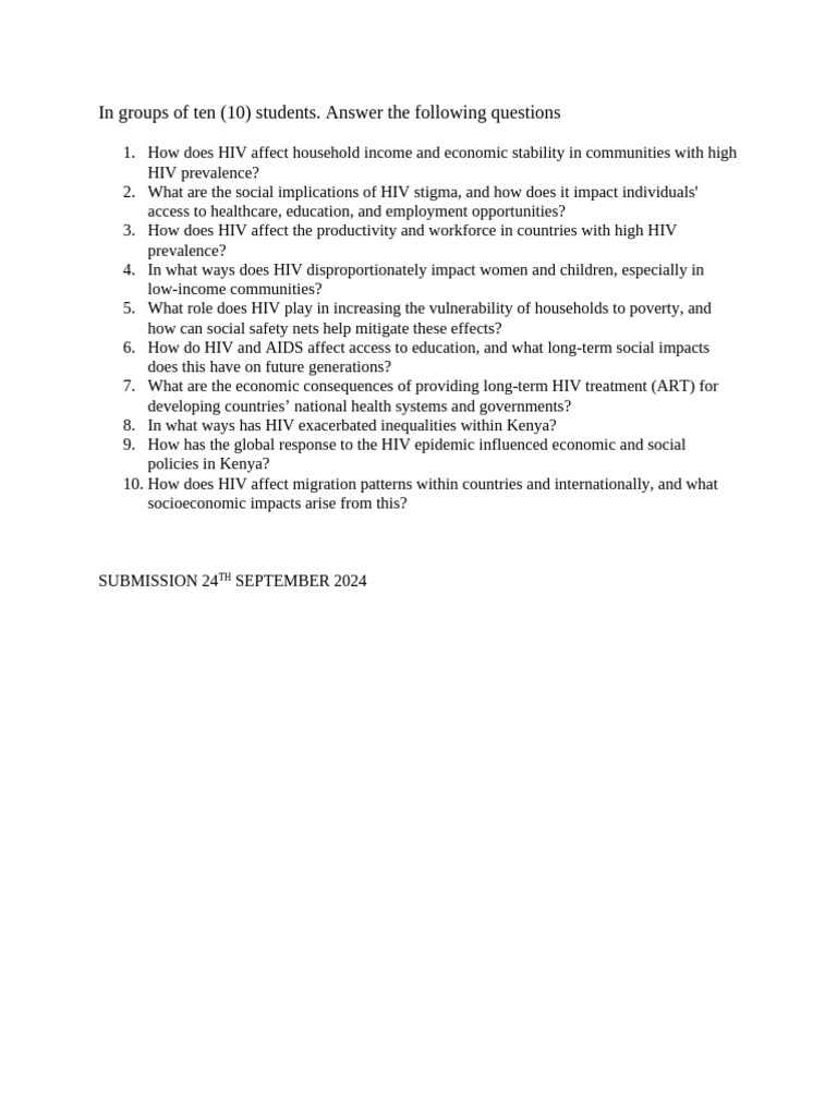 Group Assignment Ucc 101 Hiv-Aids 2024 | PDF