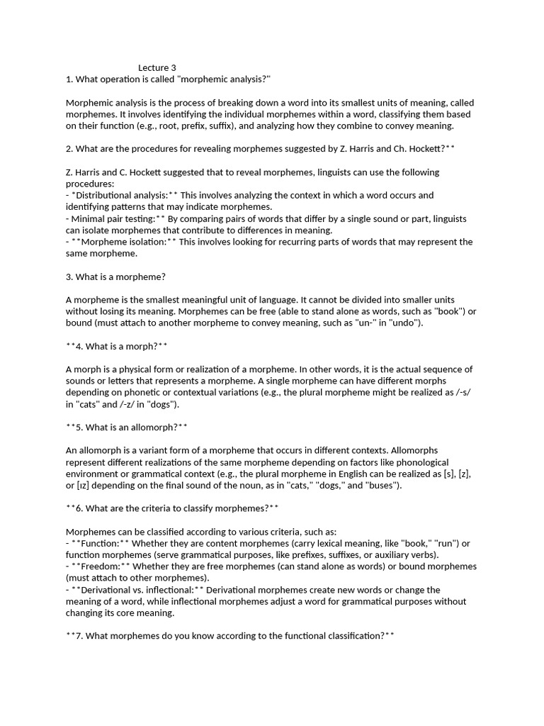 Understanding Morphemes and Their Functions | PDF | Word | Linguistic ...