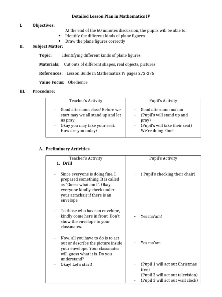 Lesson Plan: Identifying Plane Figures | PDF | Shape | Rectangle