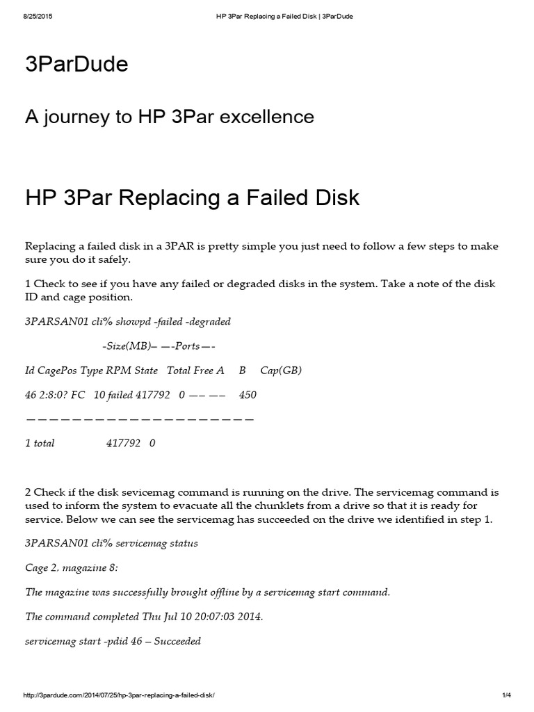 3PAR Failed Disk Replacement Guide | PDF | Computing | Computer ...