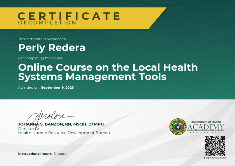 Certificate of Completion for Health Course | PDF