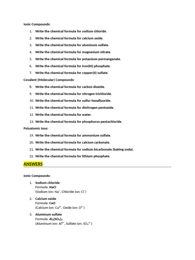 Chemical Formulas and Reactions Guide | PDF | Oxide | Hydroxide