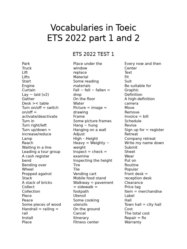 Vocabularies in ETS 2022 | PDF | Standardized Tests