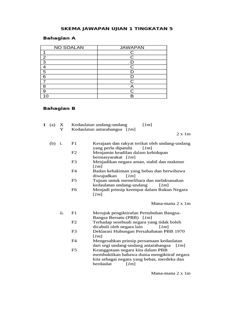 Skema Jawapan Ujian 1 Tingkatan 5 | PDF