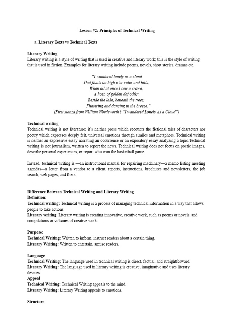 Lesson 2 - Technical Writing | PDF | Poetry | Writing