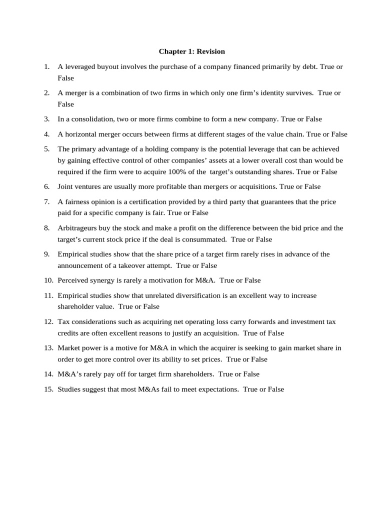 Revision | PDF | Mergers And Acquisitions | Valuation (Finance)
