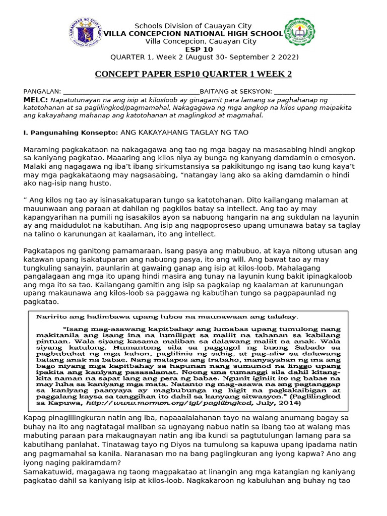 Concept Paper Esp Q1week 2 | PDF