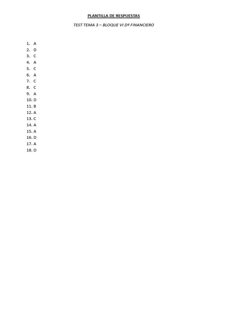Test Tema 3 Bloque Financiero RESPUESTAS | PDF
