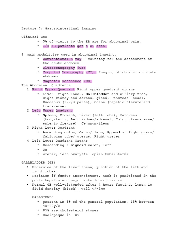 Lecture 7 Gastrointestinal Imaging | PDF | Abdomen | Gallbladder