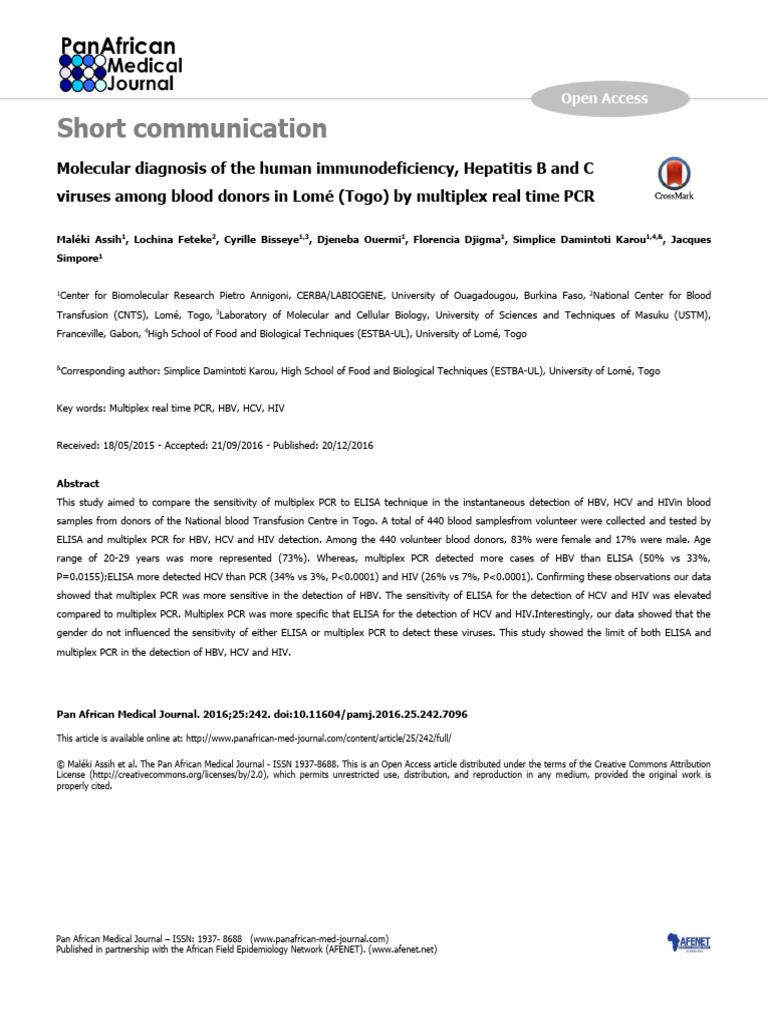 Molecular Diagnosis of HBV, HCV, HIV in Togo | PDF | Hepatitis C ...