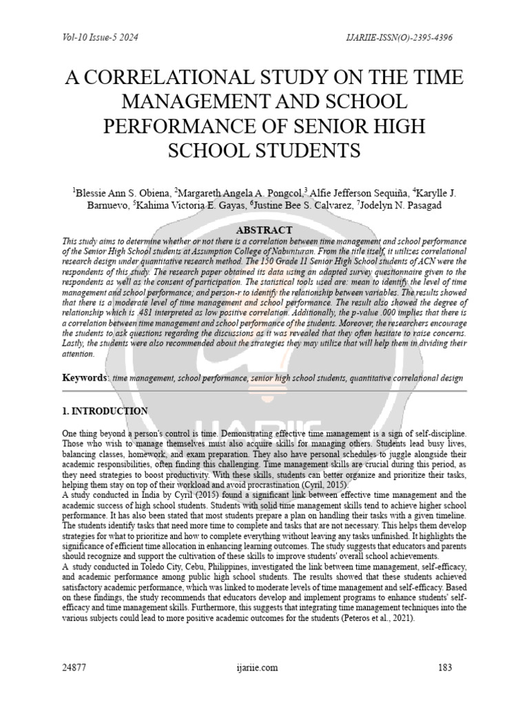 PERFORMANCE OF SENIOR HIGH SCHOOL STUDENTS Ijariie24877 | PDF | Goal ...