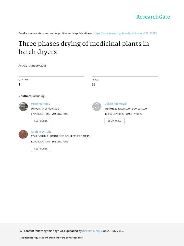Three Phases Drying of Medicinal Plants in Batch D | PDF