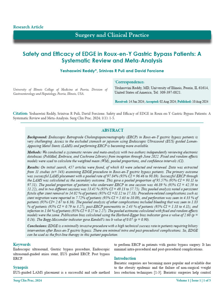 Safety and Efficacy of Edge in Rouxeny Gastric Bypass Patients A ...