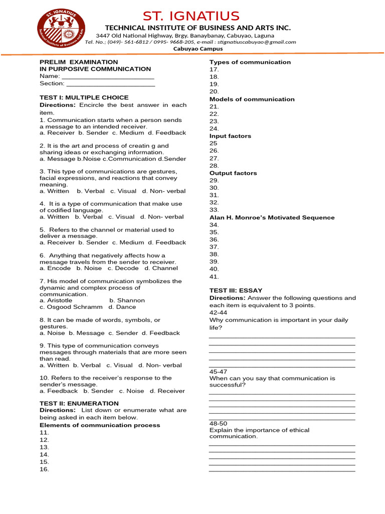 Prelim Exam in Purposive Communication | PDF | Communication | Human ...