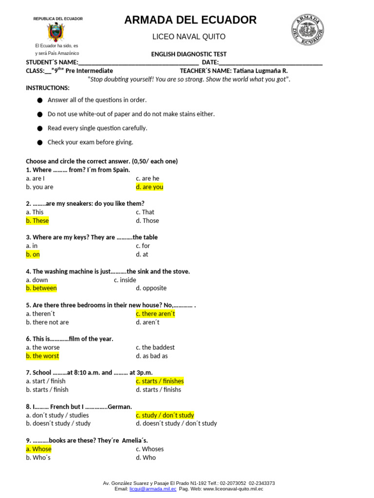 Grade 9 English Diagnostic Test | PDF | Foods | Desserts