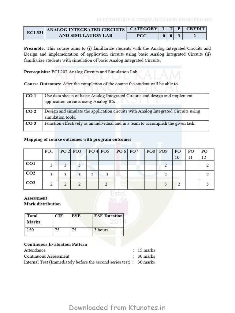 ECL331 Analog Integrated Circuits Lab | PDF | Operational Amplifier ...