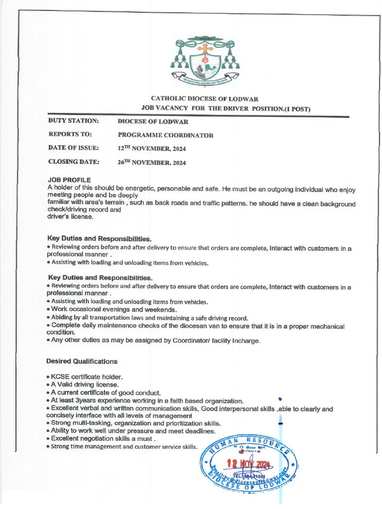 Advert For Driver Position Dol | PDF