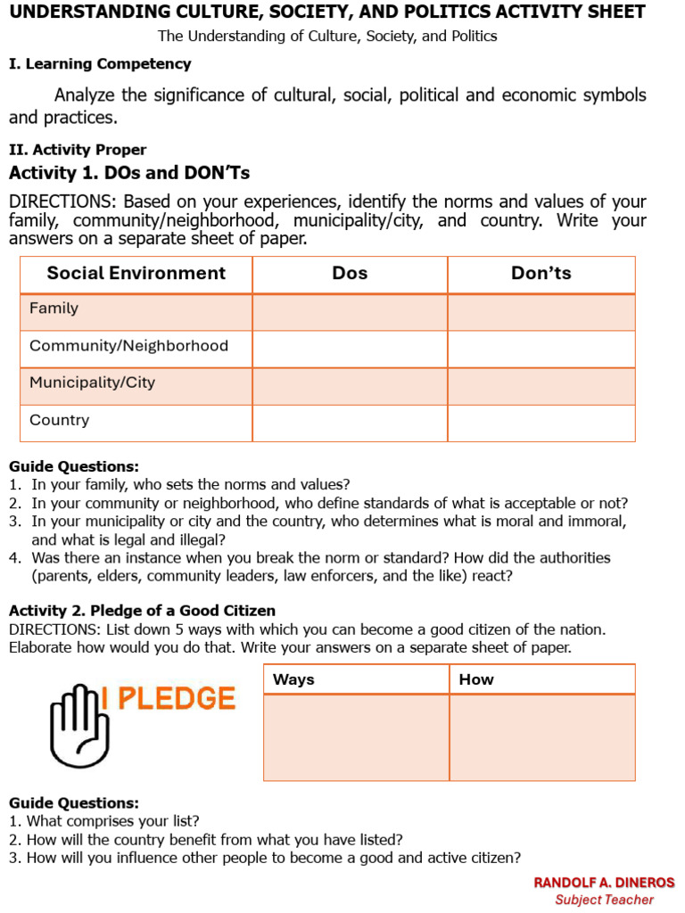 Week 5 Activity Sheet | PDF | Socialization | Liberal Arts Education