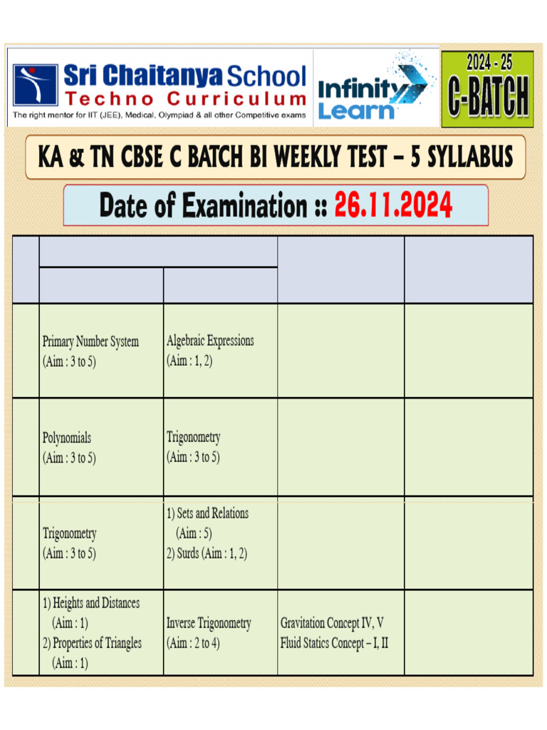 Ka & TN Cbse C Batch BWT - 5 Syllabus (26.11.24) | PDF | Mathematics ...