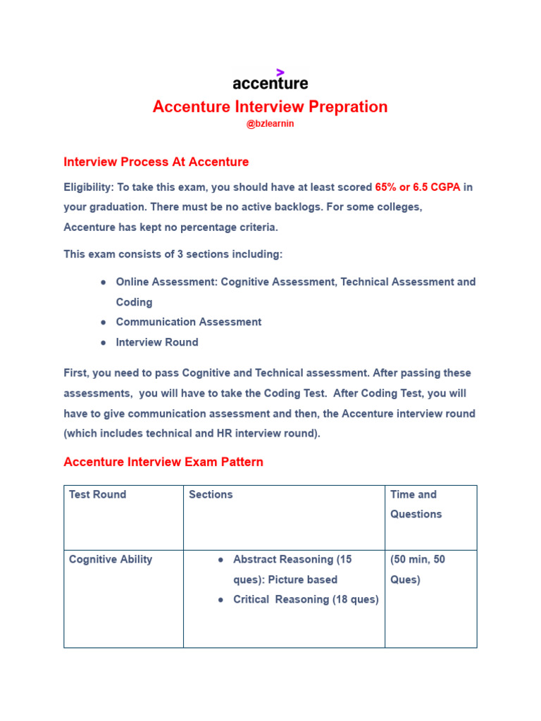 Accenture Interview Preparation Guide | PDF | Method (Computer ...