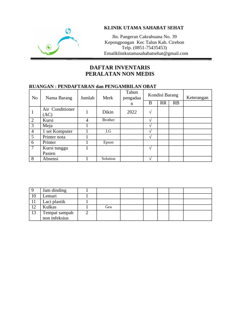 Daftar Inventaris Pemeriksaan Umum | PDF