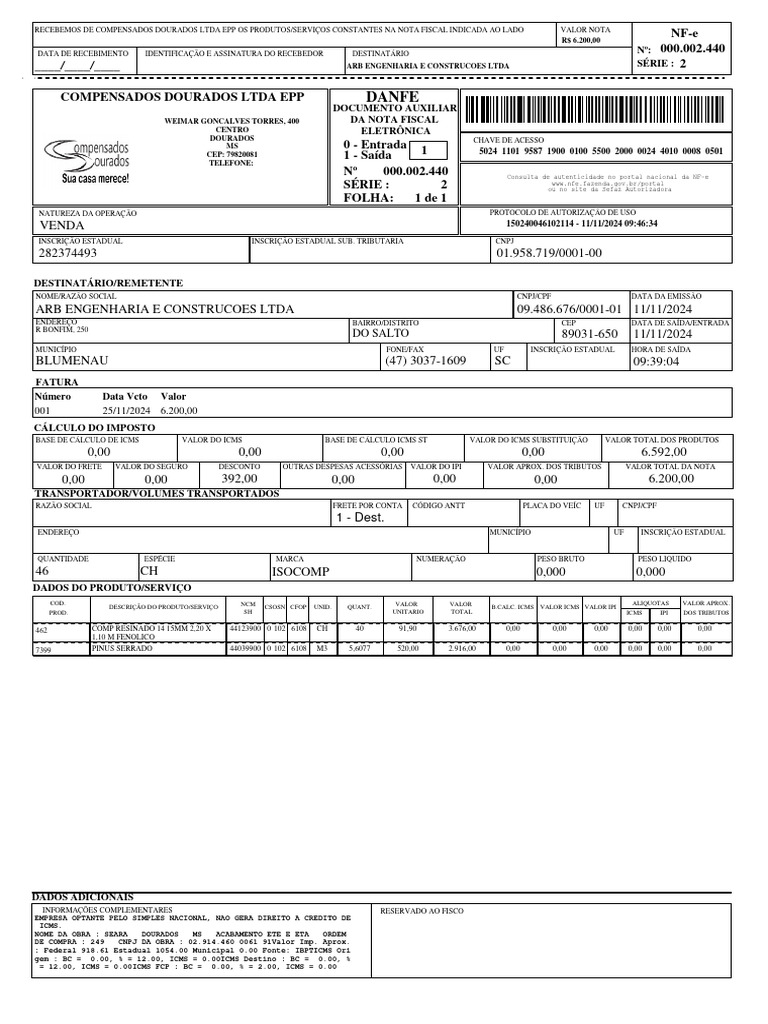 Nota Fiscal - ARB Engenharia | PDF | Recibo | Documentos empresariais
