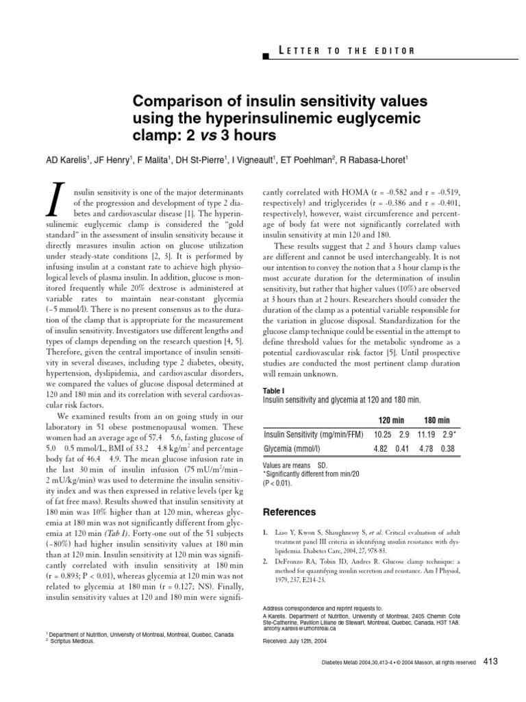 Insulin Sensitivity: 2 vs 3 Hour Clamp | PDF | Insulin Resistance | Obesity