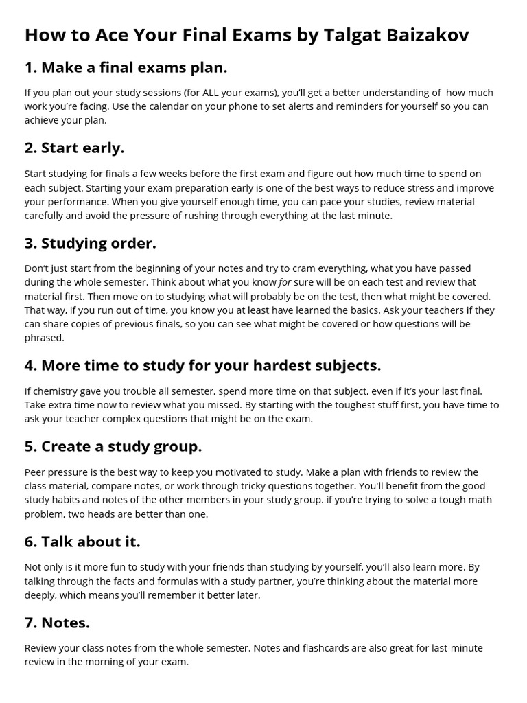 Final Exam Success Tips and Strategies | PDF | Cognition