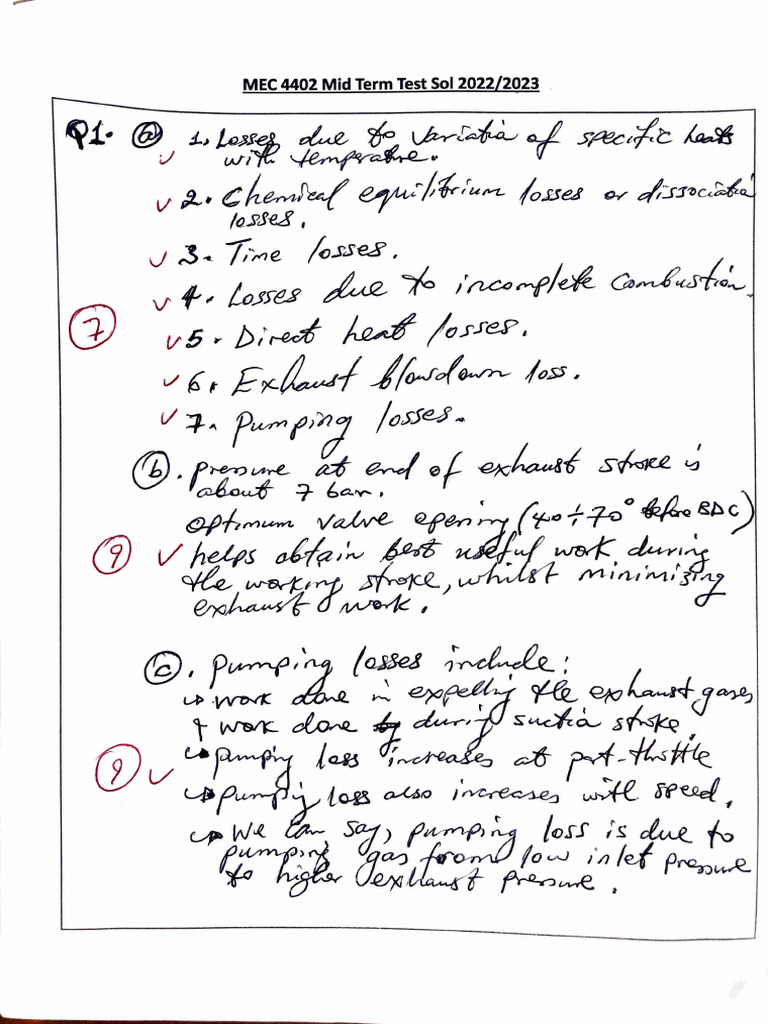MEC 4402 Mid Term Test Solutions 2023 | PDF | Science & Mathematics