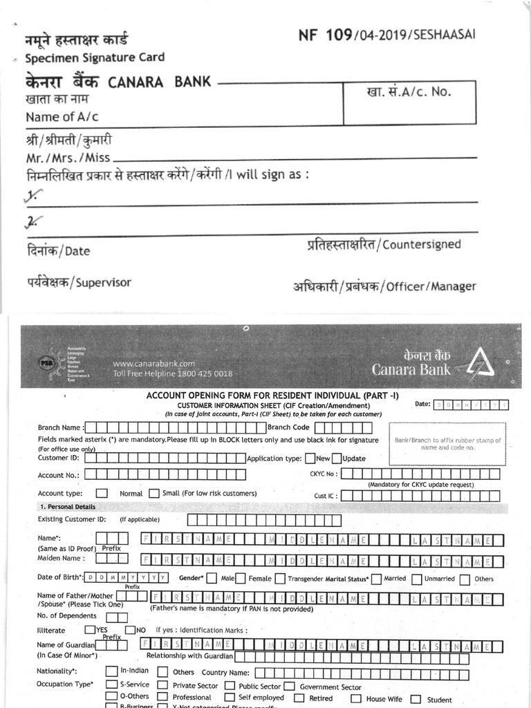 Canara Bank Account Opening Form | PDF
