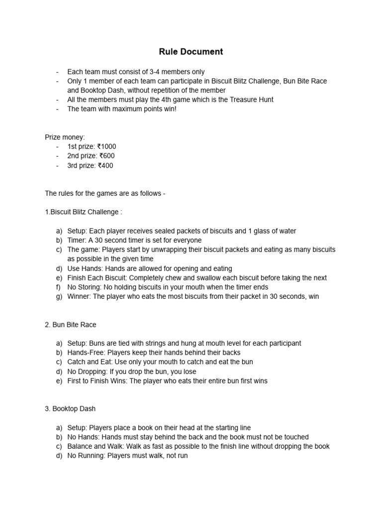 Team Games Challenge Rules and Prizes | PDF | Sports & Recreation ...
