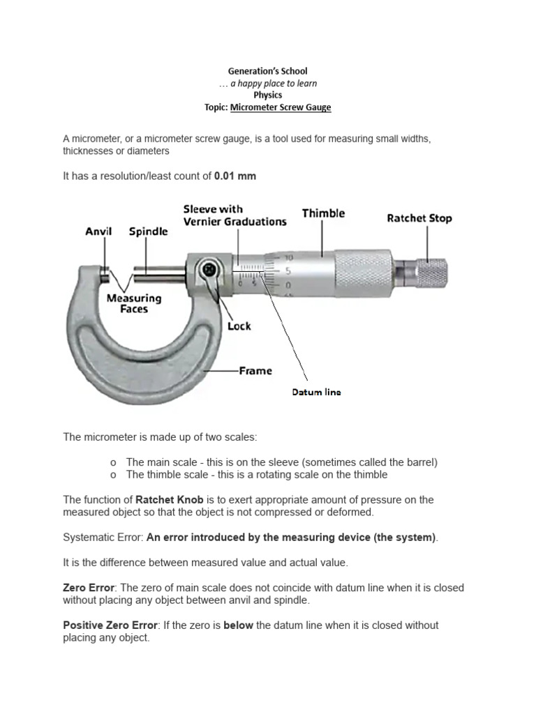 Micrometer Screw Gauge Guide | PDF
