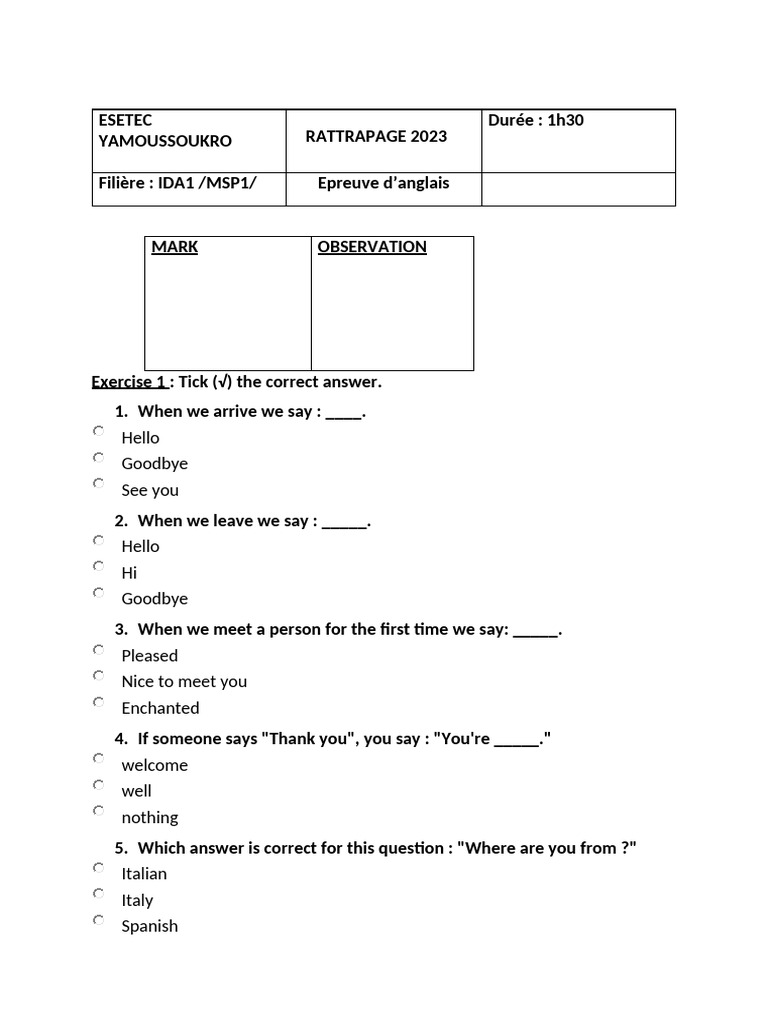 Controle N°1 BTS 1 2023 Rit Ida | PDF