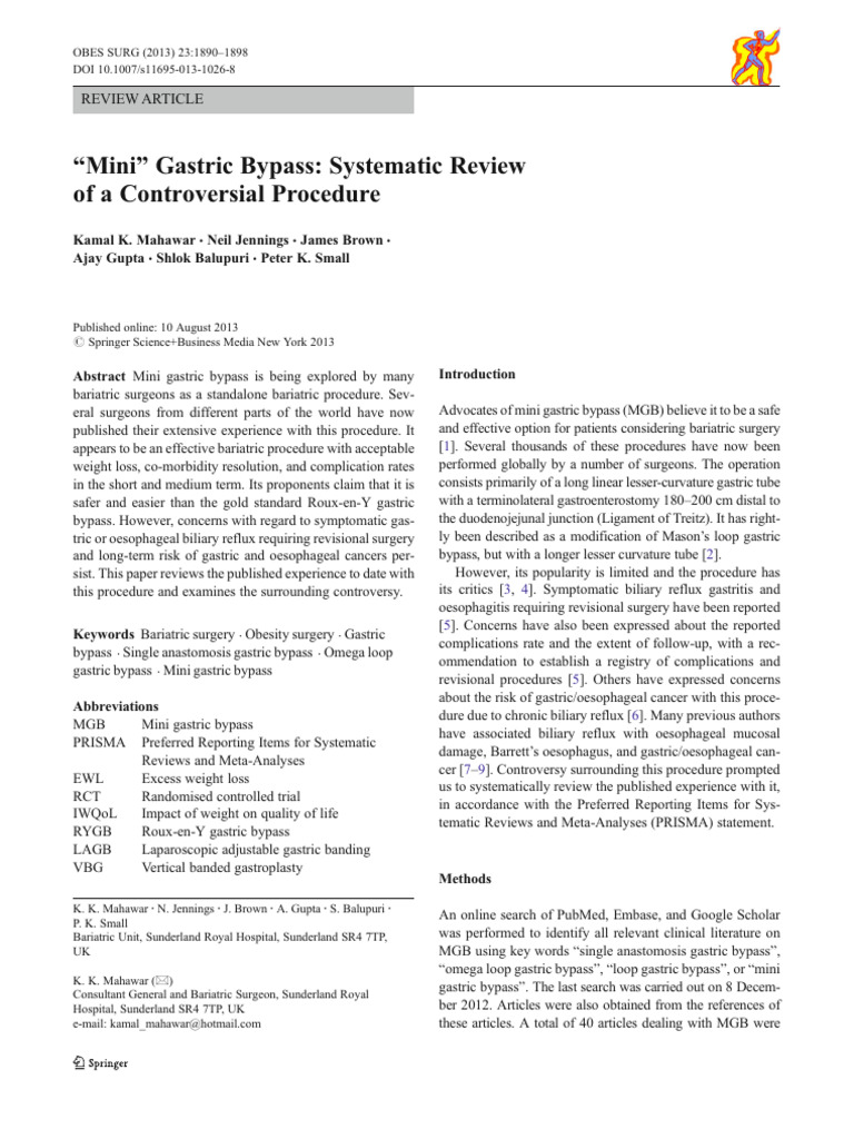 Mini Gastric Bypass Systematic Review of A Controversial Procedure ...