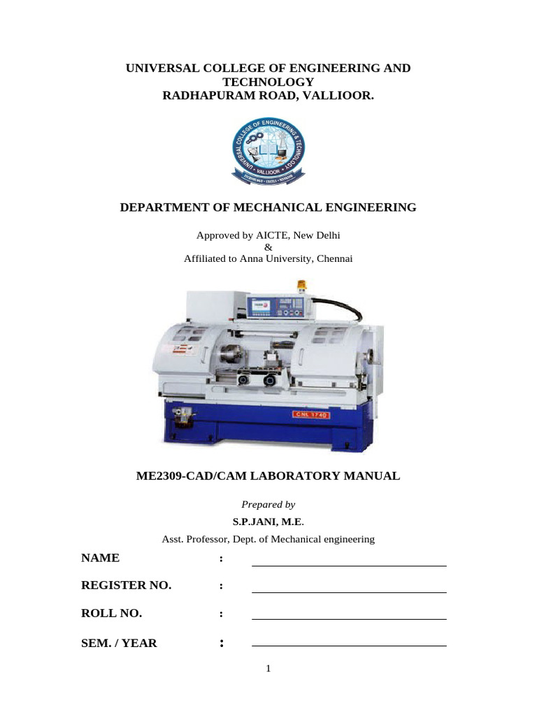 CAD/CAM Laboratory Manual Overview | PDF | Numerical Control | Machining