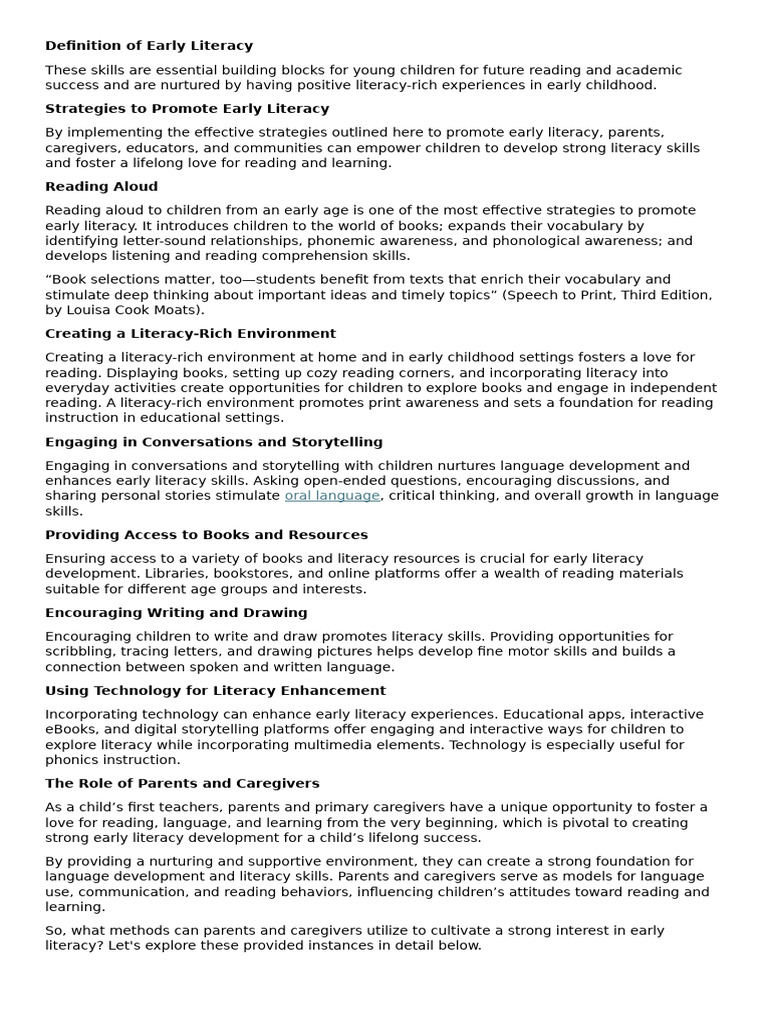 Definition of early literacy note pdf inclusion education literacy