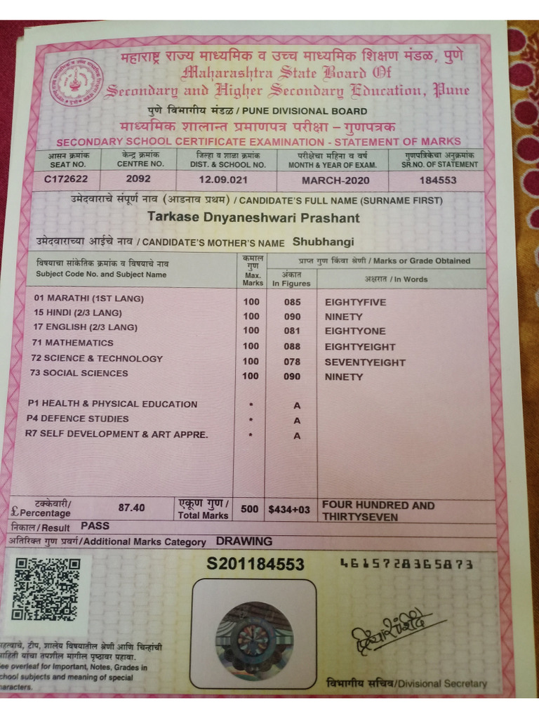 10 TH Mark Sheet | PDF