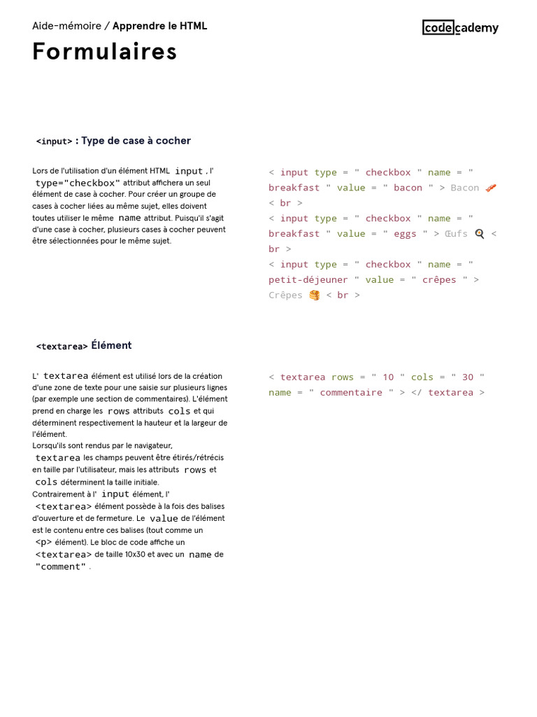 Guide des éléments de formulaire HTML | PDF | Élément HTML | Html