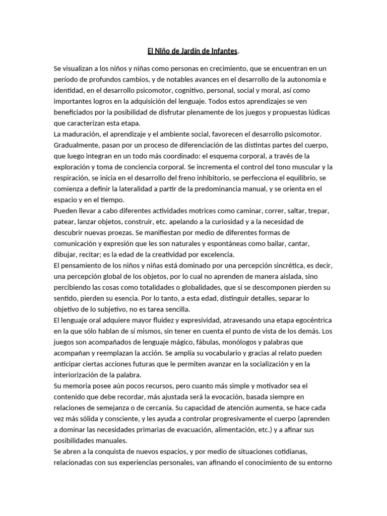 El Niño de Jardín de Infantes | PDF | Educación de la primera infancia ...